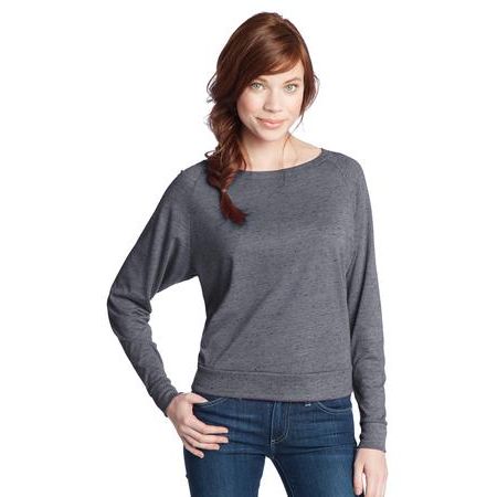 District ®  - Juniors Textured Wide Neck Long Sleeve Raglan DT272